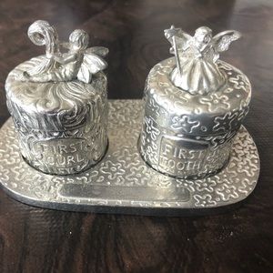 Pewter keepsake set: first curl and first tooth.